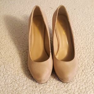 Wedge suede nude heels cream